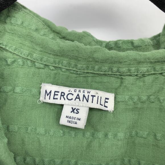 J. Crew Factory Popover Blouse Womens Size XS Long Sleeve Green Textured - Picture 5 of 6